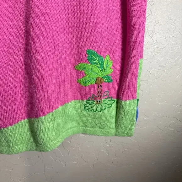 Quacker Factory pink flamingo short-sleeve ramie/cotton blend sweater NWT. - Picture 7 of 8